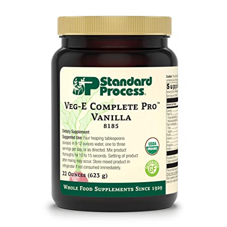 Standard Process - Veg-E Complete Pro Vanilla - Organic Plant-Based Protein Blend, 15 g Protein, Calcium, Iron, Potassium, Essential Amino Acids, Vegan, Gluten Free, Non-GMO - 22 oz.