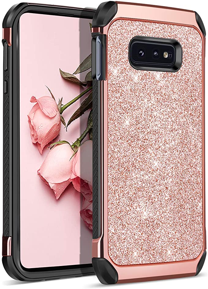 BENTOBEN Case for Galaxy S10e, Glitter Sparkle Bling Shockproof 2 in 1 Shiny Faux Leather Hard PC Soft Bumper Girl Women Protective Phone Cover for Samsung Galaxy S10e Rose Gold/Pink