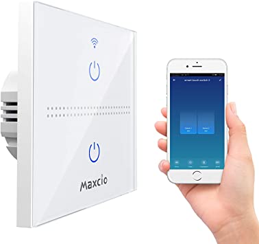 Smart WiFi Light Switch, Maxcio Alexa Smart Touch Wall Light Switch 2 Gang 1 Way, Alexa & Google Home Control, Smartlife APP Control, Timer/Schedule【Neutral Wire Required】(Switch - 2 Gang)