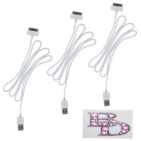Iphone 4 Data and Charge Cables - 3 Cable Value pack - Best Deals Cleaning Cloth Included
