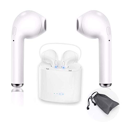 Bluetooth Earbuds,True Wireless Headphones with Charging Case, Noise Cancelling Sweat Proof in-Ear Earphones with Built-in Microphone for Running Sport（White Plus Carrying Bag）