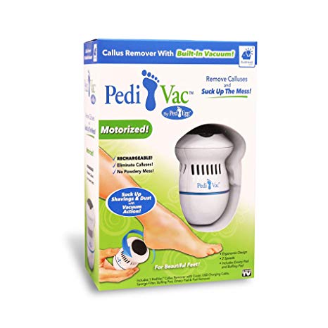 Pedi Vac by PedEgg Foot File and Callus Remover with Built-In Vacuum: Rechargeable Motorized Electric Callus Remover for Feet and Hands