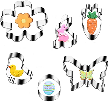 Eokeanon Easter Cookie Cutters Set - Stainless Steel Non-stick Biscuit Fondant Molds Rabbit Carrot Easter Egg Butterfly Chick Flower Cookie Cutters for Cookie Decoration and Baking Gift