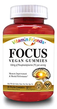 Vitamin Friends Focus PS Gummies Supplements - 60 Berry flavored Gummies, Kosher, Allergen Free, Vegan