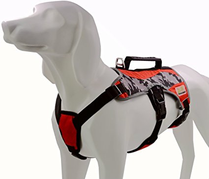 Escape Proof Multi-use Dog Harness for Pulling, Reflective, Camouflage Khaki & Red