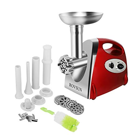 ROVSUN Electric Meat Grinder, 800W Portable Mincer Sausage Stuffer Food Processor with 4 Grinding Plates,3 Sausage Tubes 2 Stainless Steel Blades,Kubbe Attachment & Brush,Home Use