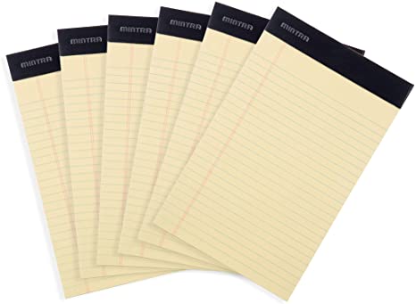 Mintra Office Legal Pads - ((BASIC CANARY 6pk, 5in x 8in, NARROW RULED)) - 50 Sheets per Notepad, Micro perforated Writing Pad, Notebook Paper for School, College, Office, Business