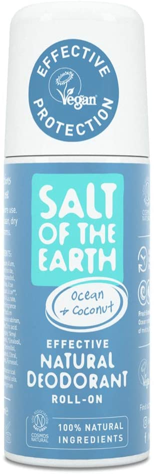 Natural Deodorant Roll On by Salt of the Earth, Ocean & Coconut - Vegan, Long Lasting Protection, Leaping Bunny Approved, Made in the UK - 75ml