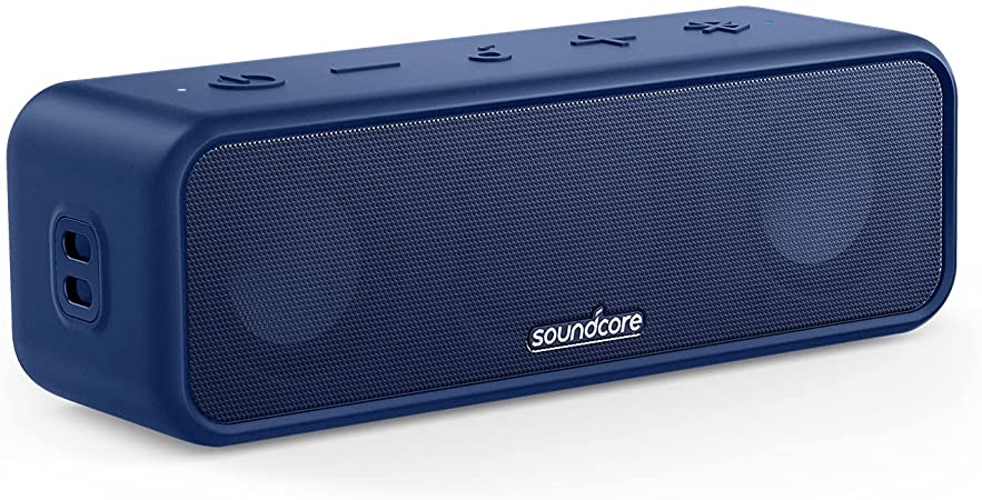 Soundcore 3 Bluetooth Speaker with Stereo Sound, Pure Titanium Diaphragm Drivers, PartyCast Technology, BassUp, 24H Playtime, IPX7 Waterproof, App for Custom EQs, Blue