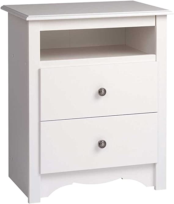 Prepac WDC-2428 Monterey Tall 2-Drawer Nightstand with Open Shelf, White