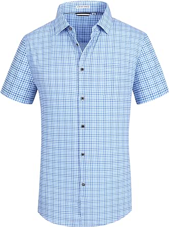 Alex Vando Mens Button Down Shirts Wrinkle Free 4-Way Stretch Short Sleeve Business Casual Shirt