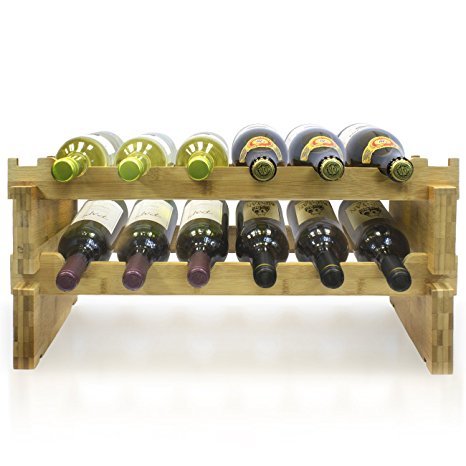 Sorbus 2-Tier Stackable Bamboo Wine Rack— Classic Style Wine Racks for Bottles— Perfect for Bar, Wine Cellar, Basement, Cabinet, Pantry, etc.—Holds 12 Bottles (2-Tier, Natural)