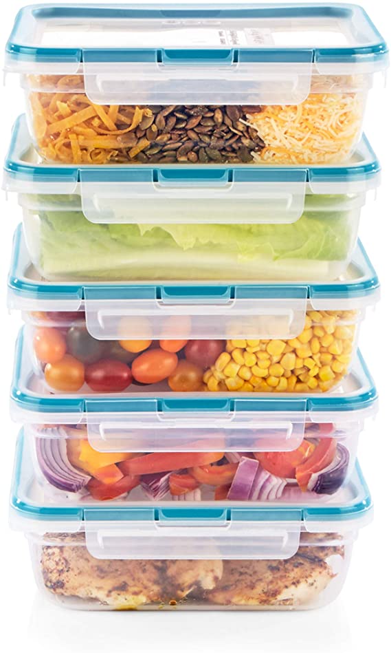 Snapware Total Solution Plastic Meal Prep and Food Storage 10-Piece Set (8.5-Cup Rectangular Containers, BPA Free, Leakproof Lids, Microwave, Dishwasher and Freezer Safe), Clear