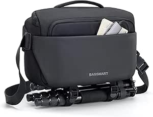 BAGSMART Camera Sling Bag, Small Camera Bags for Photographers with Tripod Holder, Waterproof DSLR/SLR/Mirrorless Camera Bags Crossbody with Rain Cover, Compatible with Canon Sony Nikon, Black