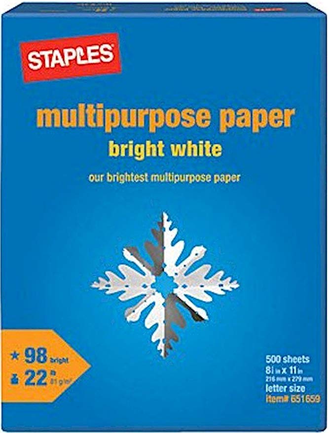 Staples Multipurpose Paper, 8 1/2" x 11", Bright White, Ream