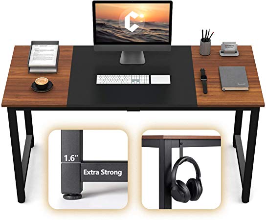 CubiCubi Computer Office Desk 63", Study Writing Table, Modern Simple Style PC Desk with Splice Board, Black and Espresso