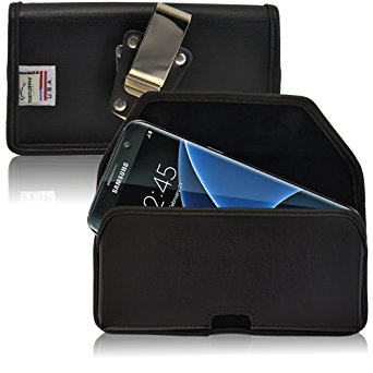 Galaxy S7 Edge Belt Case, Turtleback Samsung Galaxy S7 Edge Holster, Black Leather Pouch with Heavy Duty Rotating Belt Clip, Horizontal Made in USA