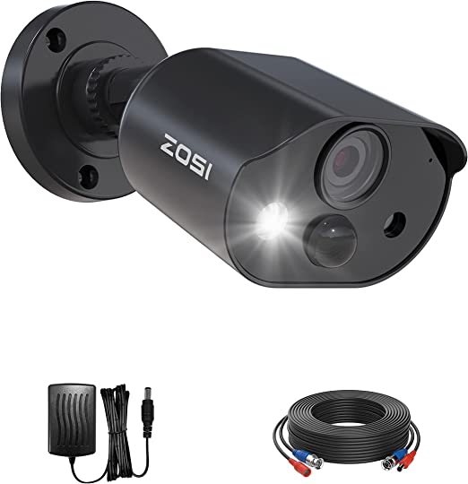 ZOSI C303 1080p HD-TVI Security Camera Outdoor Indoor with Audio Recording,120ft IR Night Vision, Motion Activated Spotlight & Siren Alarm,PIR Motion Deteciton, Weatherproof CCTV Bullet Camera Kit