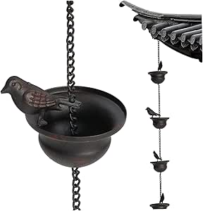 Rain Chain Set, 12ft Copper Rain Chain for Gutters Bird Rain Chain Cups to Replace Gutter Downspout, Metal Divert Rain Catcher Rain Chain for Outside