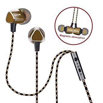 Bass Headphones,PLEXTONE Magnetic X36V-P Universal Quasi HiFi Extensive Frequency Metal Stereo Noise Reduction headphone,In-Ear Rich Bass Earphones with Mic and Remote. (Gold)