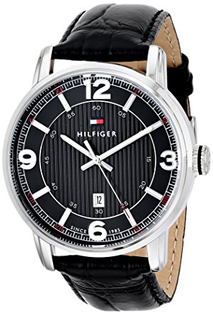 Tommy Hilfiger Men's 1710342 Black Dial Watch With Black Leather Band