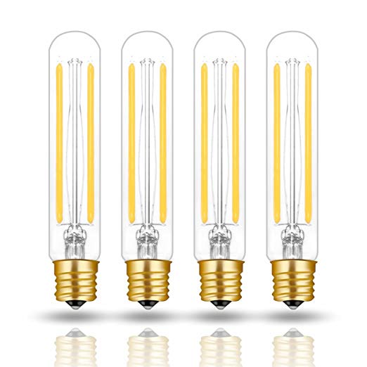 Hizashi 4W LED T6.5 Tubular Filament Bulb E17 Intermediate Base Dimmable 4.7'' Length 40W Equivalent Light Bulb 4000K Cool White 90  CRI for Exit Sign Light, Refrigerator, Freezer, UL Listed - 4 Pack