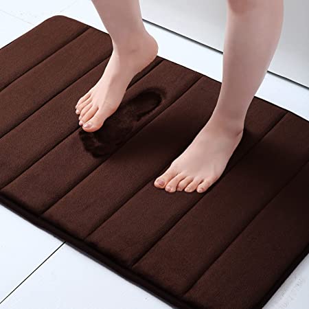 Olanly Memory Foam Soft Bath Mats Non-Slip Absorbent Bathroom Rugs Rubber Back Runner Mat for Kitchen Bathroom Floors 17"x24", Coffee