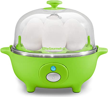 Elite Cuisine EGC-007G Easy Electric Egg Poacher, Omelet & Soft, Medium, Hard-Boiled Egg Cooker with Auto-Shut off and Buzzer, 7 Egg Capacity, Green