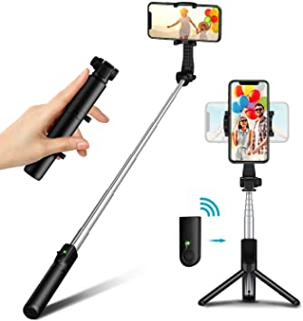 Bovon Bluetooth Selfie Stick Tripod, Mini Compact Phone Tripod, Lightweight Travel Tripod with Remote, Compatible with iPhone 12 Pro Max/12 Pro/12 Mini/12/11 Pro Max/11 Pro/11/XS, Galaxy Note and More