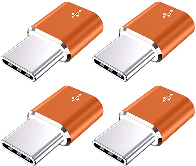 USB Type C Adapter,JXMOX (4-Pack) Micro USB Female to USB C Male Convert Connector Fast Charging Compatible with Samsung Galaxy S10 S9 S8 Plus,Note 9 8,Pixel 2 3 XL,LG V40 V20 G5,Moto Z2 Z3 (Orange)