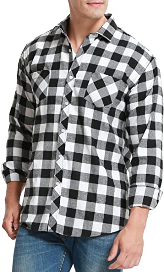 Dioufond Plaid Flannel Shirt for Men Long Sleeve Buffalo Check Shirts