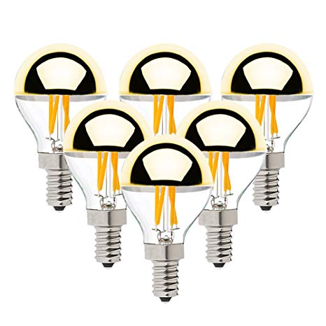 G45 4W Vintage LED Filament Light Bulb,Half Chrome Golden Mirror Top Light Bulb,Energy Saving Warm White 2700K, E12 Candelabra Base, 40 Watt Equivalen,Non-dimmable,6Pack