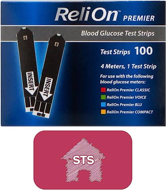 ReliOn Premier Blood Glucose Test Strips, 100 Count   STS Home Sticker.