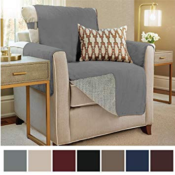 Gorilla Grip Original Slip-Resistant Furniture Protector, Suede-Like Material, Slip Reducing Backing, Two 2" Thick Straps, Perfect for Kids, Dogs, Cats, Pets, Sofa, and Couch (Chair: Charcoal)