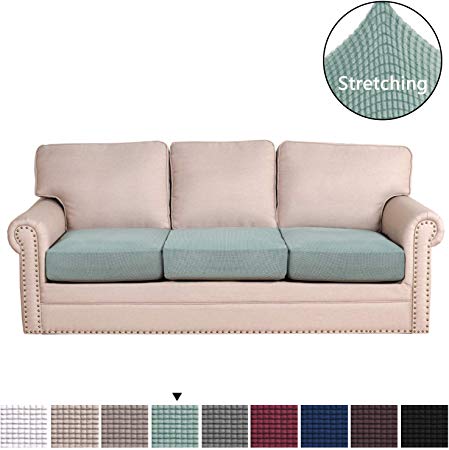 H.VERSAILTEX Super Stretch Stylish Cushions Covers/Furniture Cover Spandex Jacquard Small Checked Pattern Super Soft Slipcover Washable Individual (3-Piece Sofa Cushion Large Size, Sage)