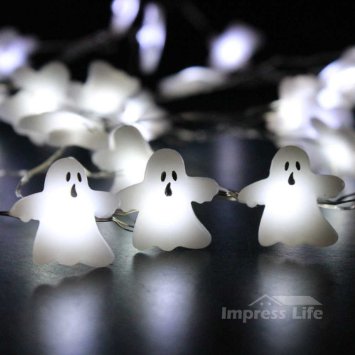 Ghost String Lights By Impress Life® on 10ft Copper Wire 40 Cold White LEDs with Remote & Timer for Indoor/Covered Outdoor/Cosplay/Halloween Parties & Home Decorations