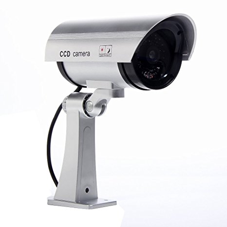 Masione Simulated Surveillance Cameras - New Wireless IP Camera Security Surveillance fake Dummy IR LED cameras - Night/Day Vision Look Bullet CCD CCTV Imitation Dummy Camera - Weatherproof bullet housing, multiple Flashing Blinking Red infrared LEDs, Indoors or Outdoors,Home or Depot!(Silver)