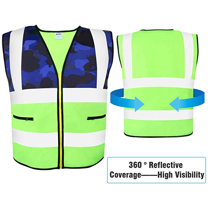 AKFLY Reflective Vest with Pockets Zipper for Women Men Running Cycling Jogging Walking Motorcycling and Yellow High Visibility Class 2 Safety Vest for Working (Small)