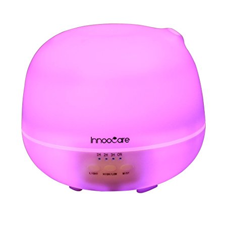 InnooCare 500ml Aroma Diffuser, Large Capacity Essential Oil Diffusers Ultrasonic Cool Mist | 7 Colour Changing Lights & 4 Timer Setting, Waterless Auto Shut-off for Living Room, Office, SPA & Bathroom