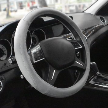 SEG Direct Gray Microfiber Leather Auto Car Steering Wheel Cover Universal 15 inch