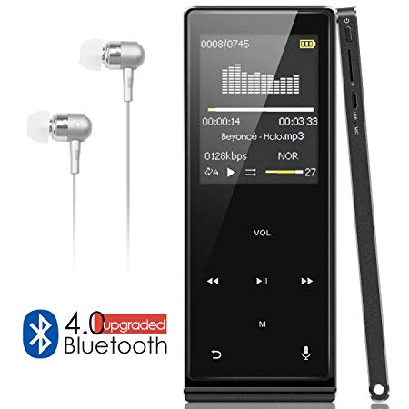 MP3 Player with Bluetooth, Wrcibo 8GB Hi-Fi Lossless Sound Music Player, Touch Button, FM Radio, Voice Recorder Function, All Metal Body, 1.8 Color Screen, 80 Hours Playback, Expandable to 64GB