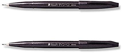 Pentel Fude Touch Sign Pen Black Felt Pen Like Brush Stroke (SES15C-A) 2 Set