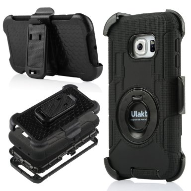 S6 Edge Case Galaxy S6 Edge Case ULAK Hybird Rugged and Silicone Protective Cover with Kickstand and Belt Clip Holster for Samsung Galaxy S6 Edge Black