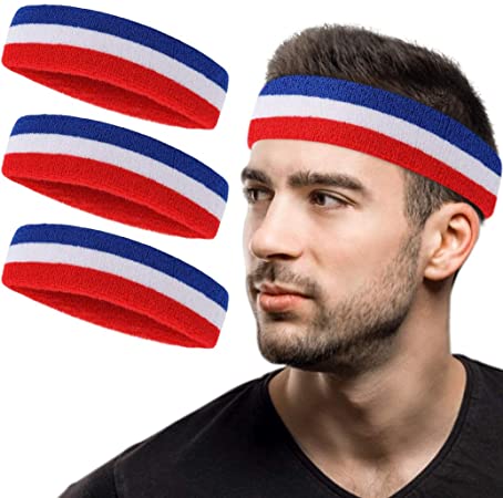 Tanluhu Sweatband Headband/Wristband Perfect for Basketball, Running, Football, Tennis Terry Cloth Athletic Sweatbands Fits for Men and Women