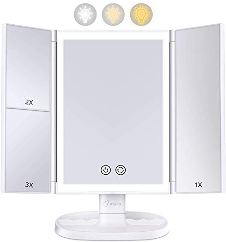 BESTOPE 72 LED Makeup Vanity Mirror with 3 Light Colour Mode, White, 2x/3x Magnification