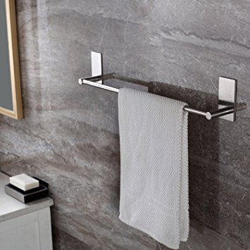 Taozun Self Adhesive 21.65-Inch Bathroom Towel Bar Brushed SUS 304 Stainless Steel Bath Wall Shelf Rack Hanging Towel Stick On Sticky Hanger Contemporary Style