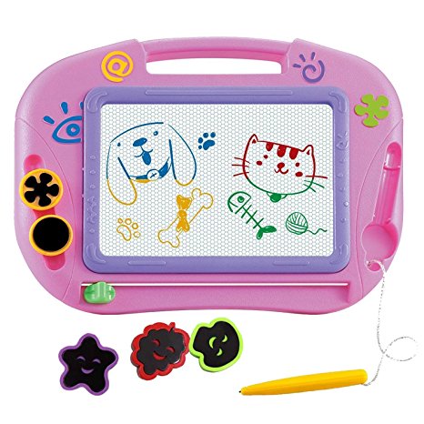 Magnetic Drawing Board, Akimoom Travel Size Doodle Sketch Board Drawing Educational Toy for 3  year old kids to Draw on Magic Scribble Boards With Funny Stamps
