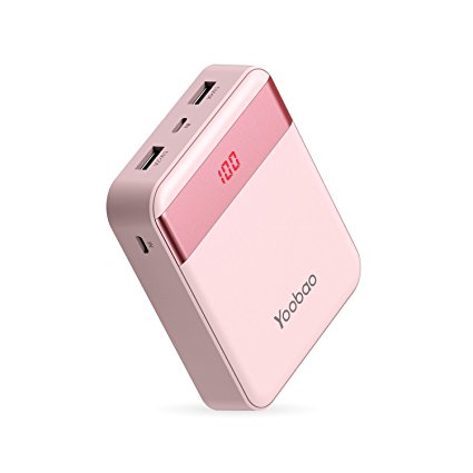 Yoobao 10000mAh Small Portable Charger Dual Inputs(iPhone Micro)Outputs with LED Smart Digital Display,External Battery Power Bank with High-Speed Charging for Samsung Nintendo Switch etc(M4Pro Pink)