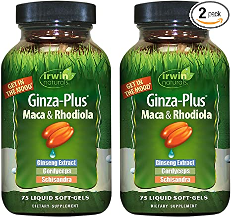 Irwin Naturals Ginza-Plus Maca & Rhodiola for Mental Balance and Stress Relief, 75 Liquid Softgels (Pack of 2)