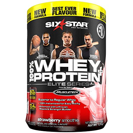 Six Star Whey Protein Plus, Protein Powder, Strawberry Smoothie, 4 Pound